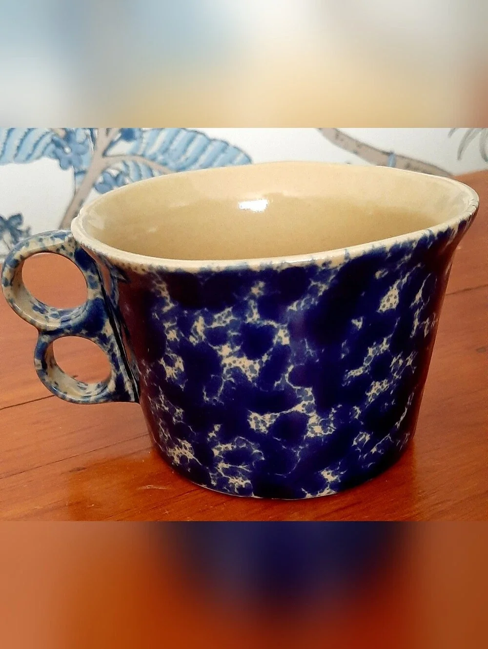 Vintage Bennington Pottery Vermont Blue Agate Trigger Handle Mug, 1537